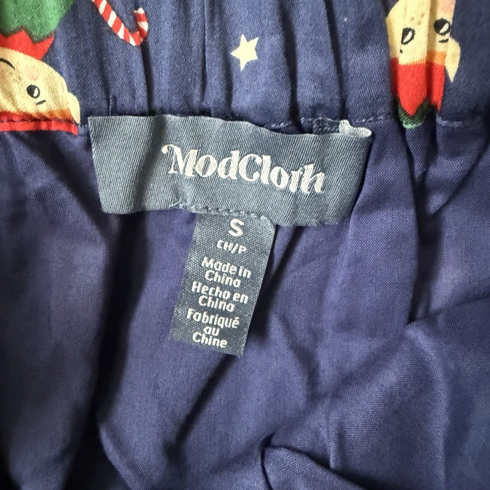 ModCloth Holiday Navy Elf‎ With Candycane Retro Full Skirt Pockets Size Small - Picture 2 of 10